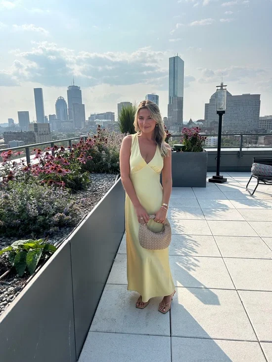 Abercrombie satin open back yellow wedding guest dress - Picture 1 of 2